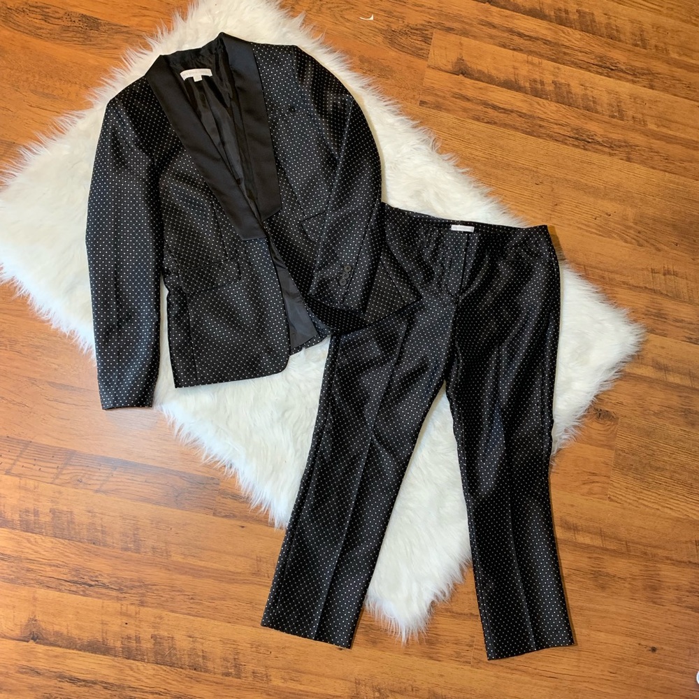 New York & Company Black Polka Dot Blazer & Pants Suit